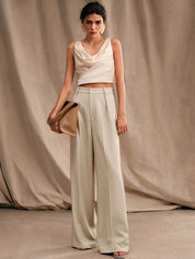 Kotty Women Relaxed Straight Fit High-Rise Pleated Wide Leg Trousers