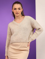 Kotty Women Cotton Cable Knit Crop Pullover