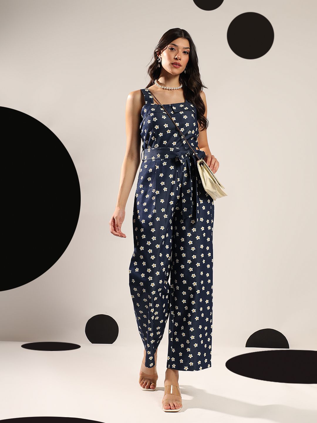 Kotty Women Floral Printed Shoulder Straps Cotton Basic Jumpsuit