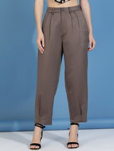 Kotty Women Classic Relaxed Fit High-Rise Pleated Trousers