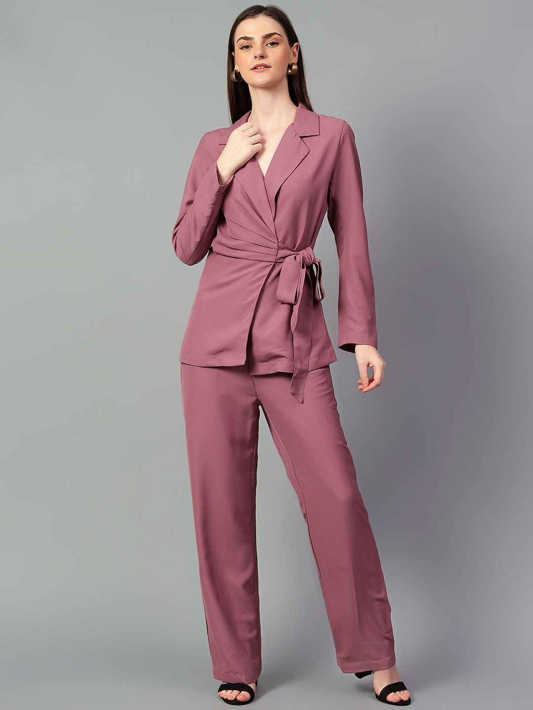 Kotty Purple V-Neck Long Sleeves Coat & Trouser
