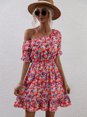 Kotty Floral Print Puff Sleeves Fit & Flare Dress