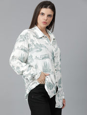 Kotty Women Spread Collar Conversational Printed Cotton Oversized Casual Shirt