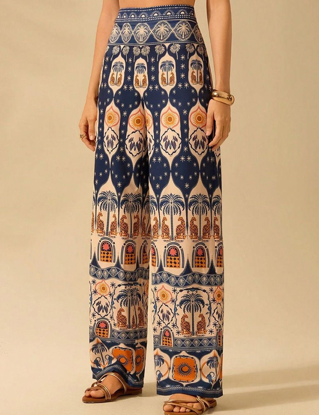 Kotty Women Ethnic Motifs Printed Relaxed Flared High-Rise Trousers