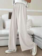 Kotty Women Solid High-Rise Flowy Pants with Elasticated Waist