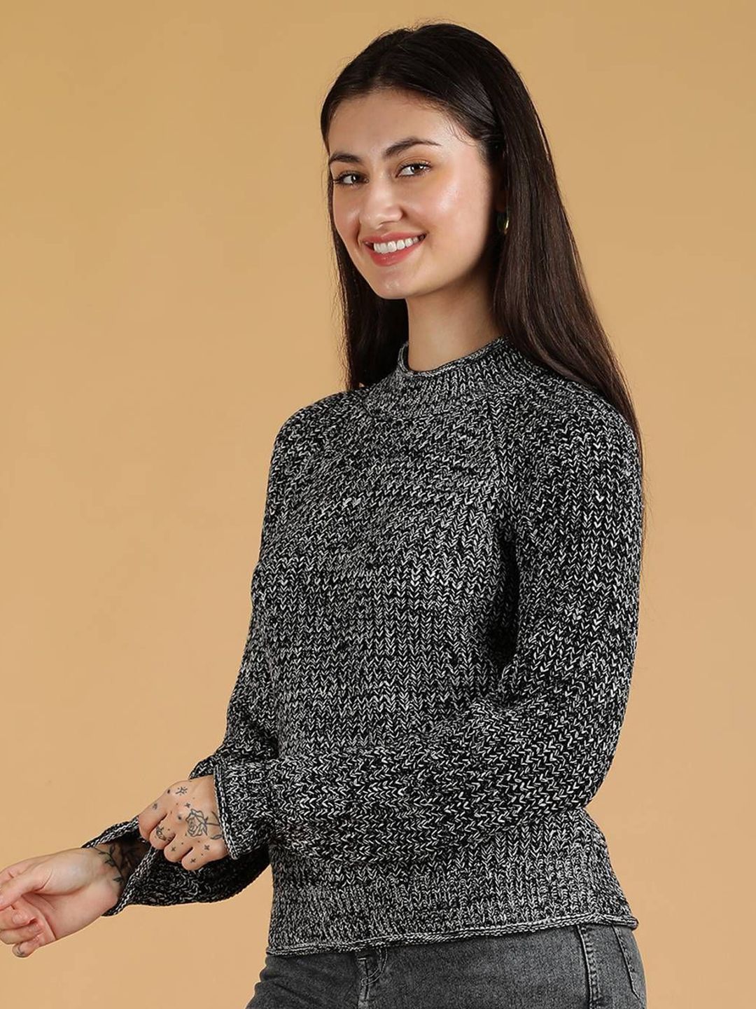 Kotty Mock Collar Knitted Cotton Sweater