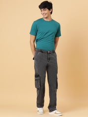 KOTTY Men's Solid Mid Rise Straight Fit Stylish Looking Cargo Jeans