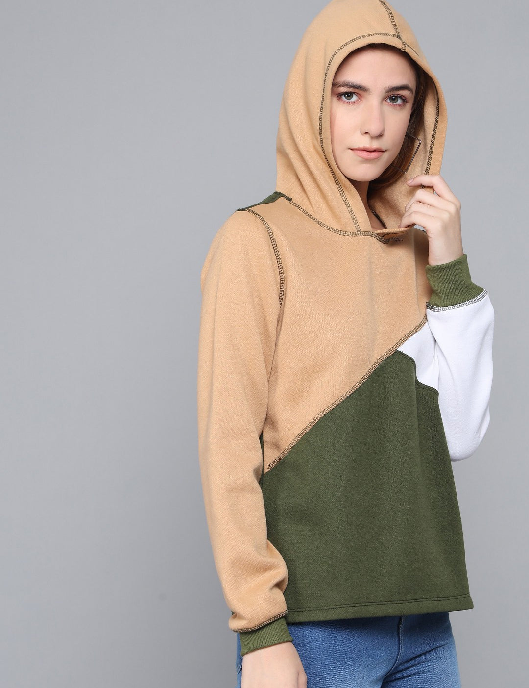 KOTTY Full Sleeve Color Block Women Sweatshirt 
