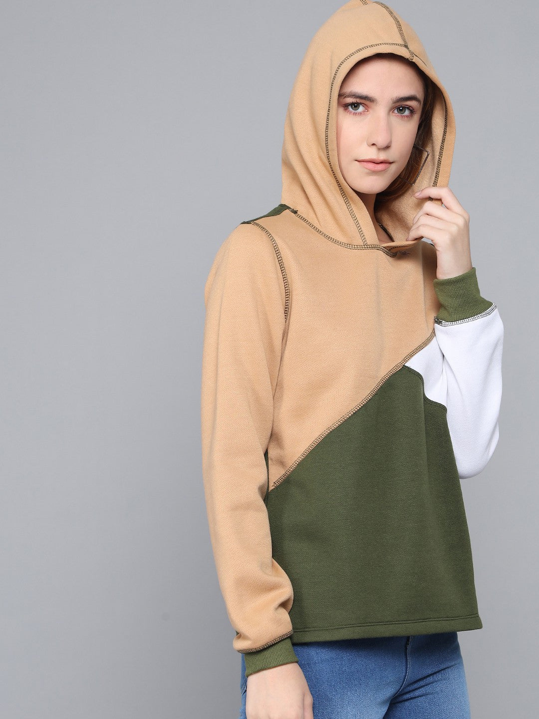 KOTTY Full Sleeve Color Block Women Sweatshirt 