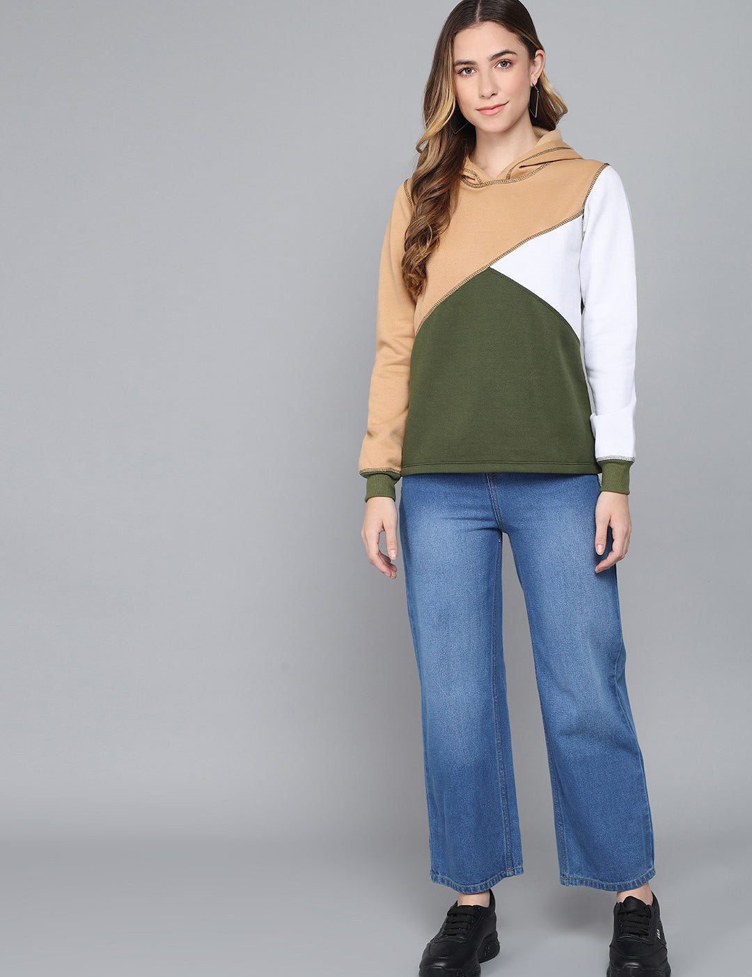 KOTTY Full Sleeve Color Block Women Sweatshirt 