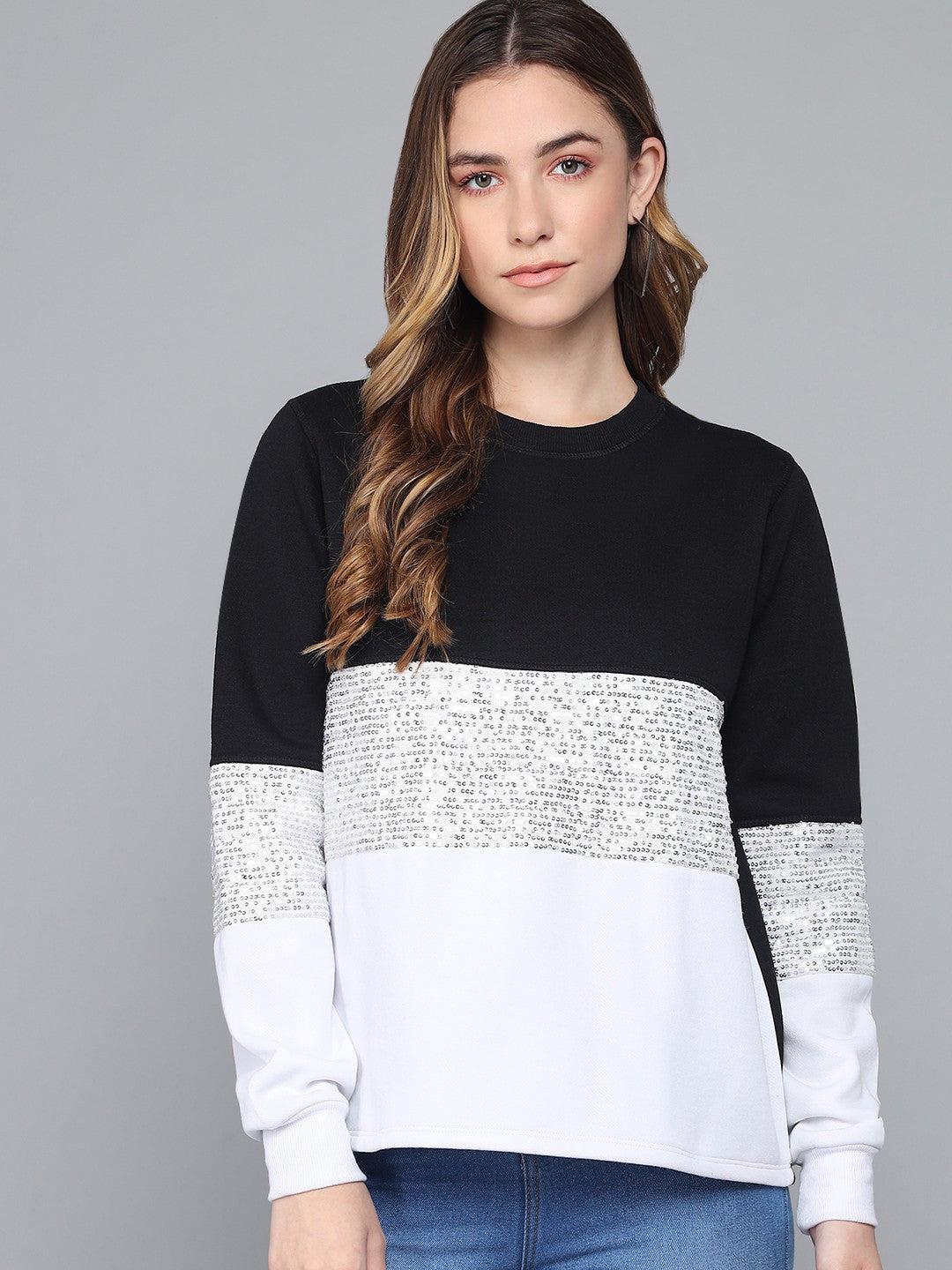 KOTTY Full Sleeve Color Block Women Sweatshirt 