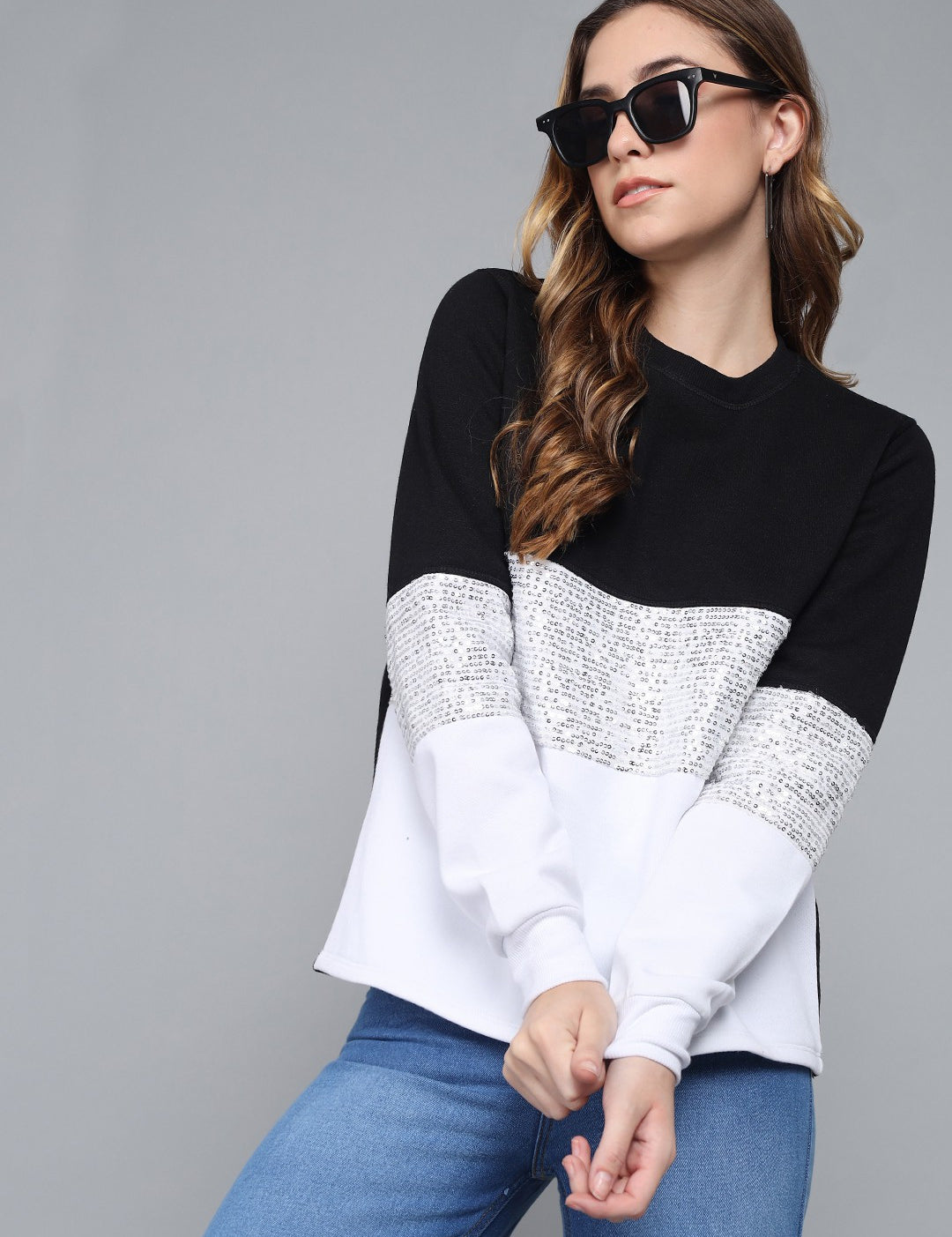 KOTTY Full Sleeve Color Block Women Sweatshirt 