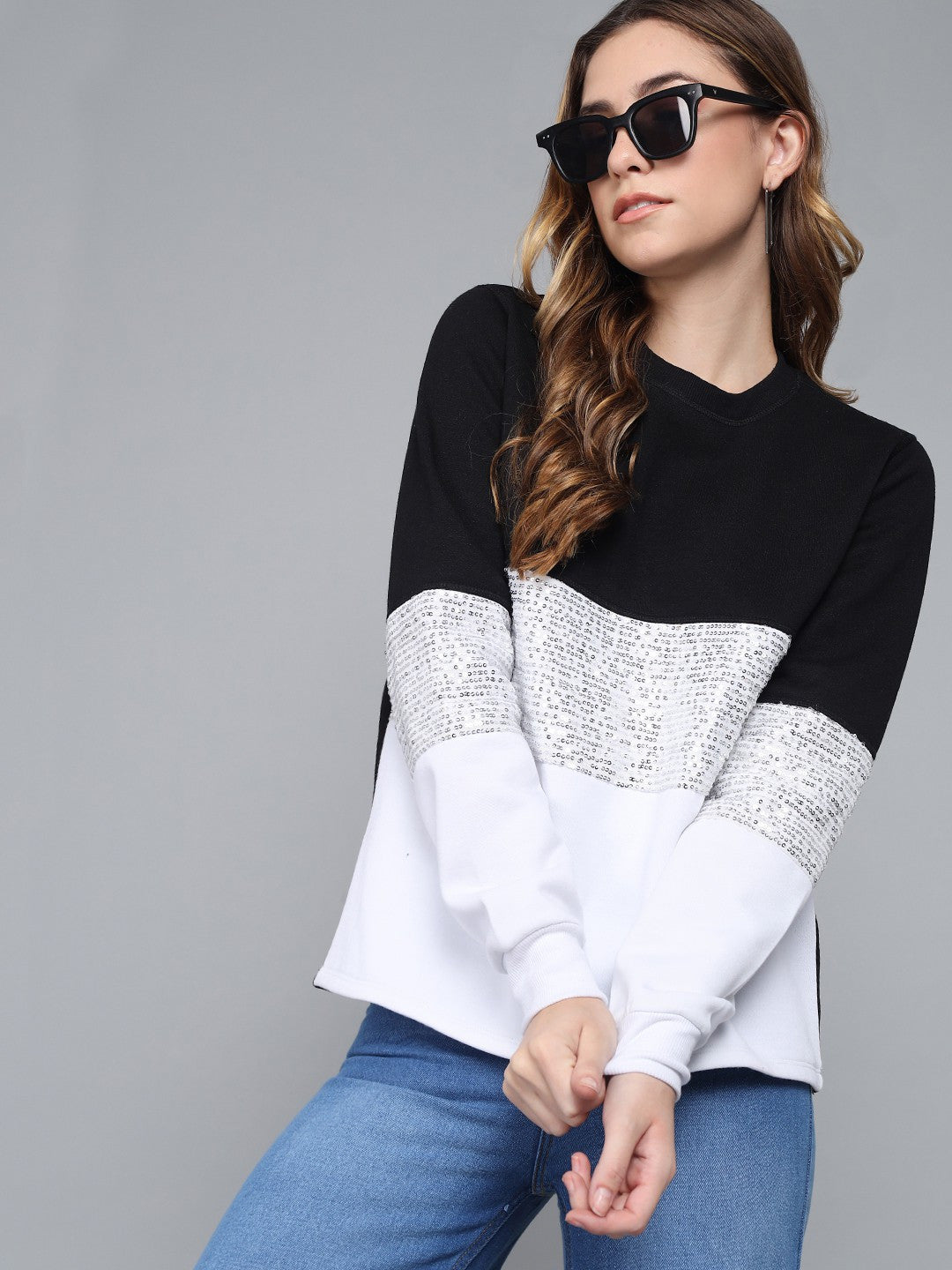 KOTTY Full Sleeve Color Block Women Sweatshirt 