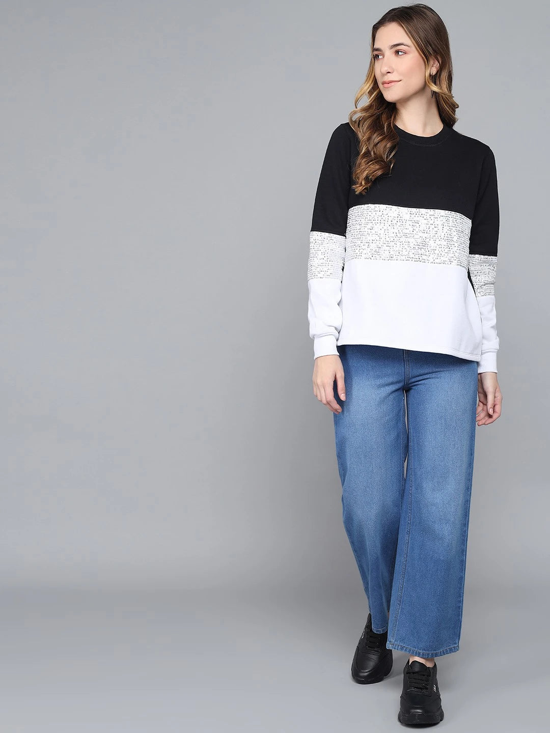 KOTTY Full Sleeve Color Block Women Sweatshirt 