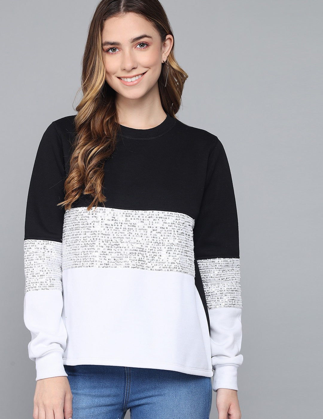 KOTTY Full Sleeve Color Block Women Sweatshirt 