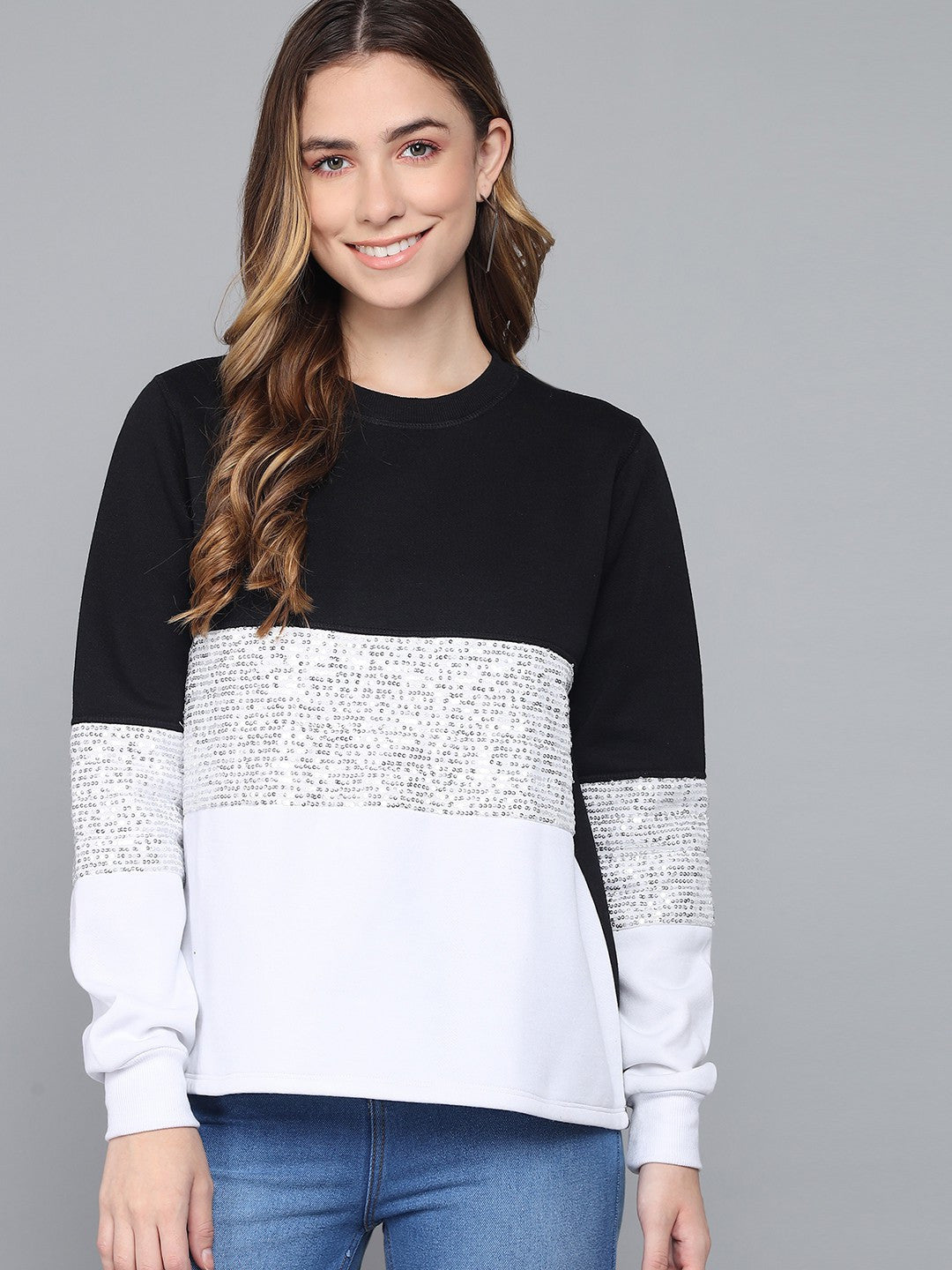 KOTTY Full Sleeve Color Block Women Sweatshirt 