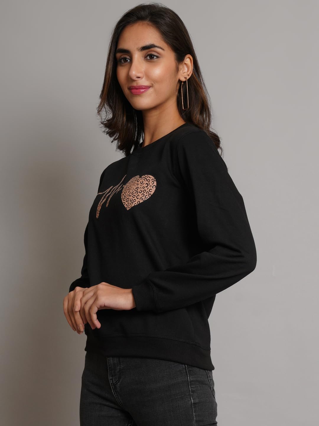 KOTTY Women Fleece Full Sleeve Crew Neck Pinted Sweatshirt