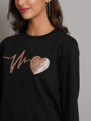 KOTTY Women Fleece Full Sleeve Crew Neck Pinted Sweatshirt