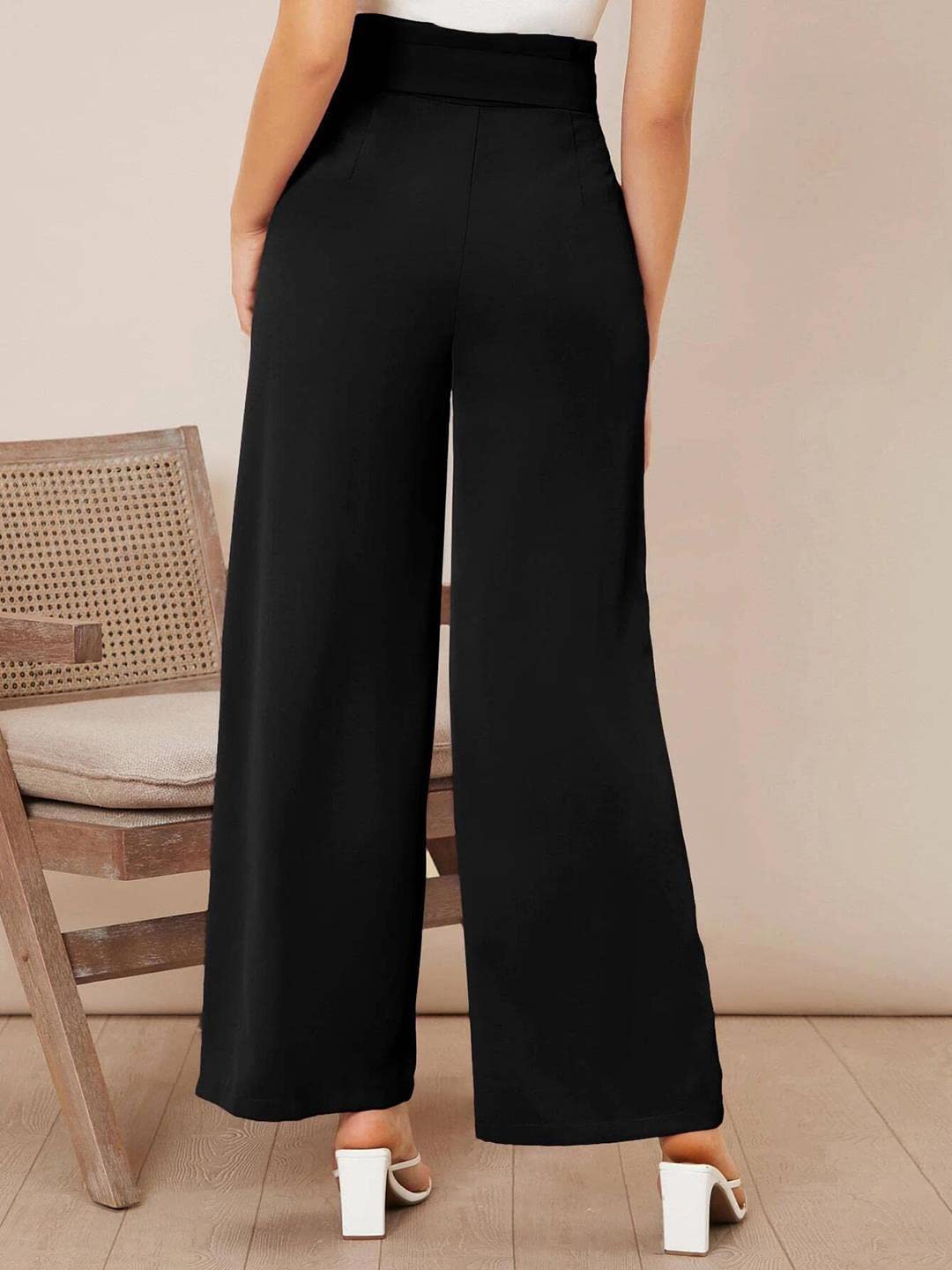 KOTTY Women's Solid High Rise Relaxed Fit Trouser