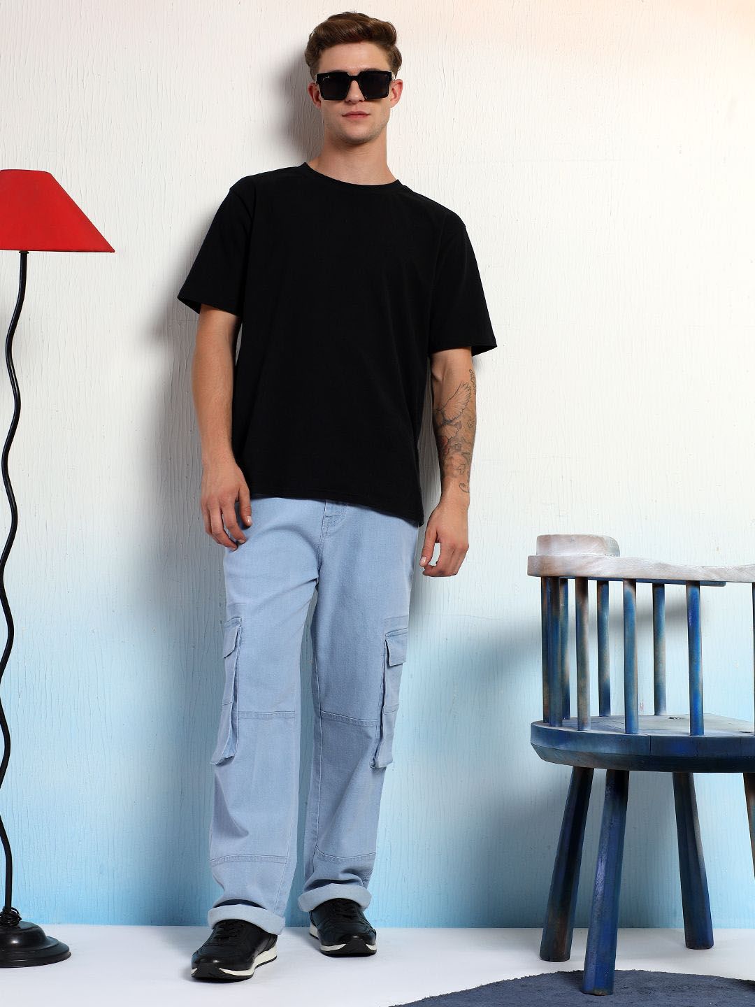 Kotty Men Low-Rise Wrinkle Free Pleated Cargos Trousers