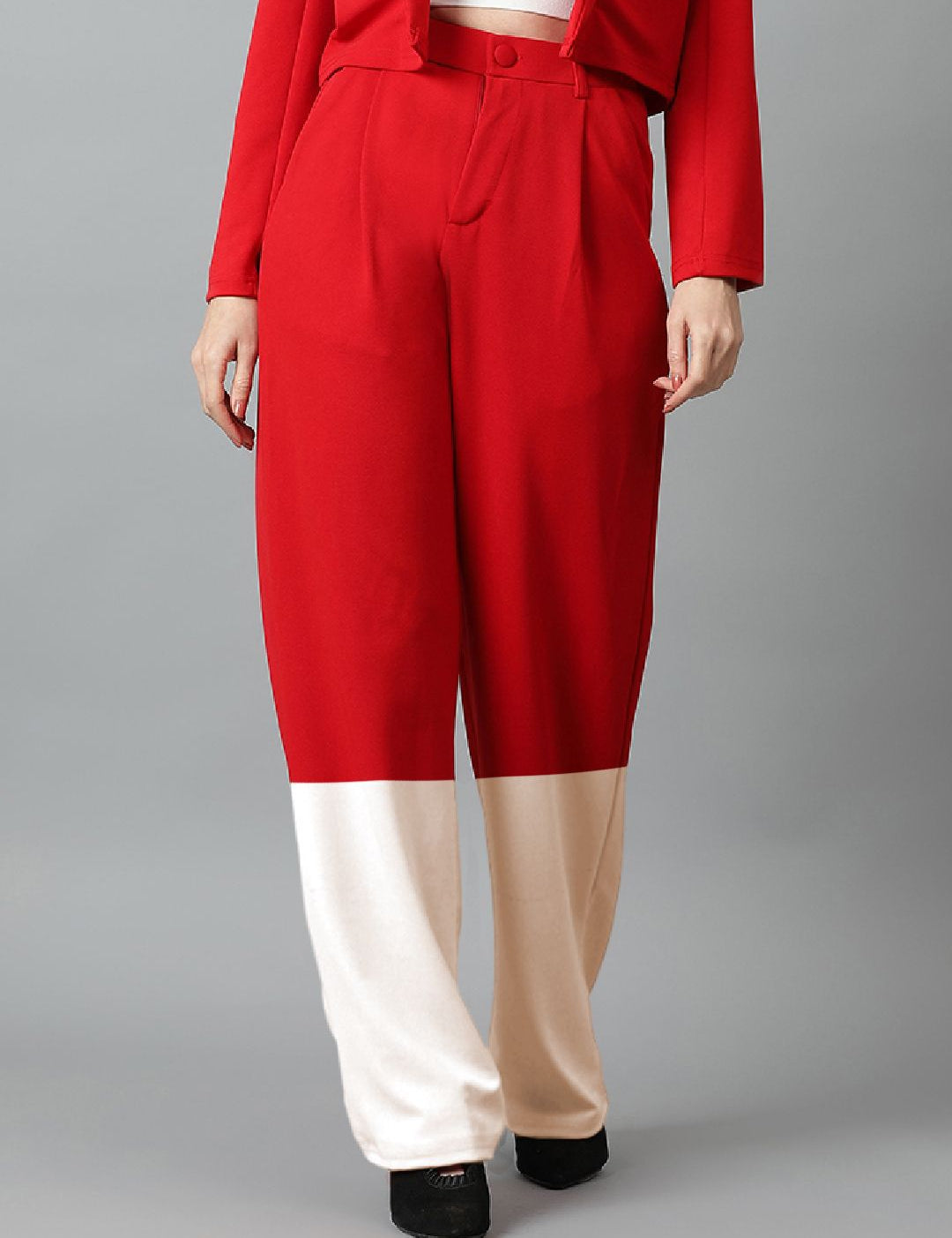 Kotty Women Colourblocked High-Rise Easy Wash Trousers