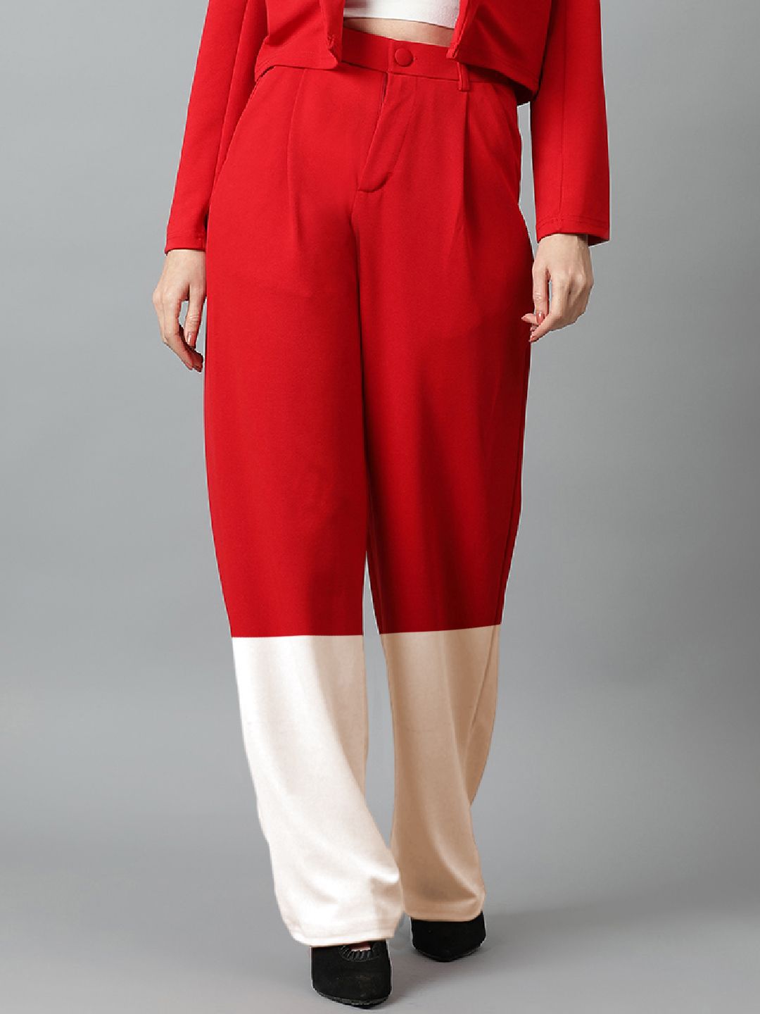 Kotty Women Colourblocked High-Rise Easy Wash Trousers