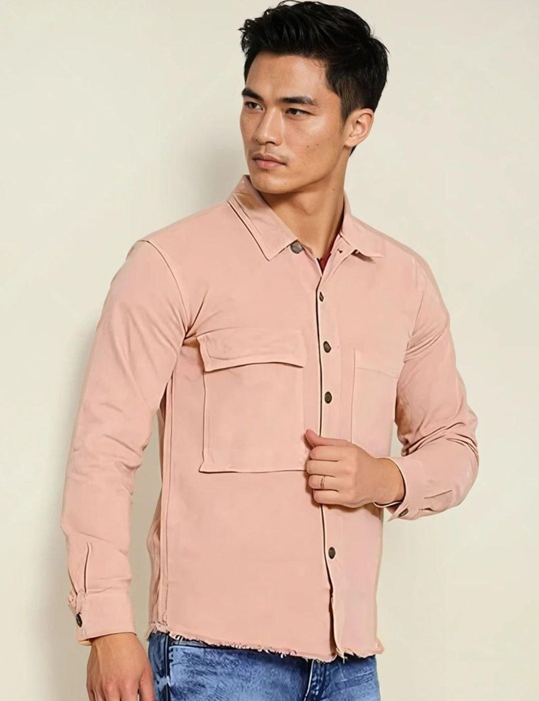 Kotty Men Spread Collar Solid Denim Tailored Jacket