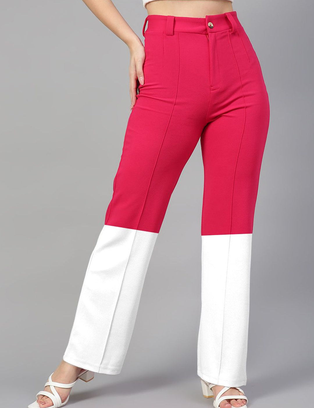 Kotty Women Colourblocked Relaxed Straight Leg Straight Fit High-Rise Trousers