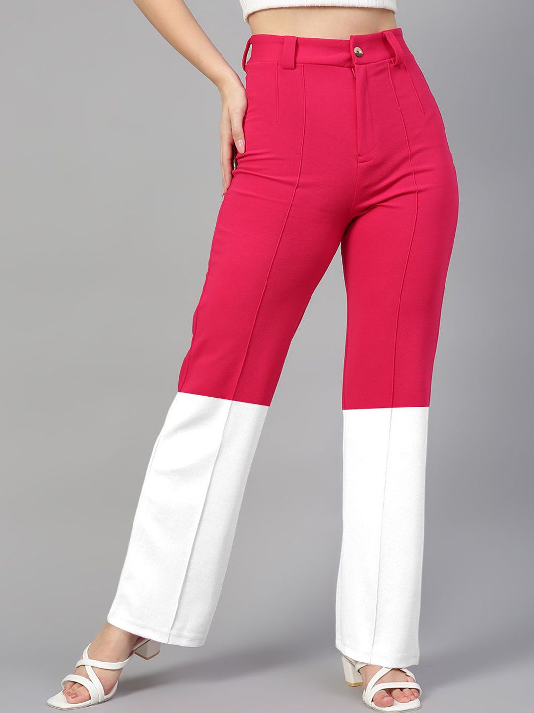 Kotty Women Colourblocked Relaxed Straight Leg Straight Fit High-Rise Trousers