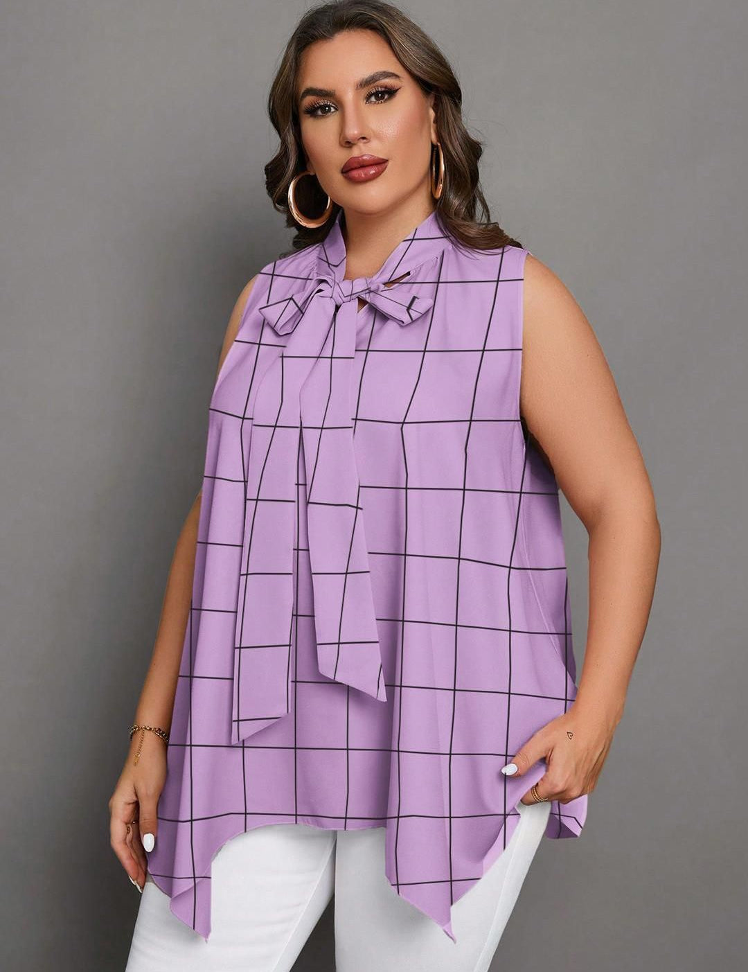 KOTTY Women Checked Tie-Up Neck Top