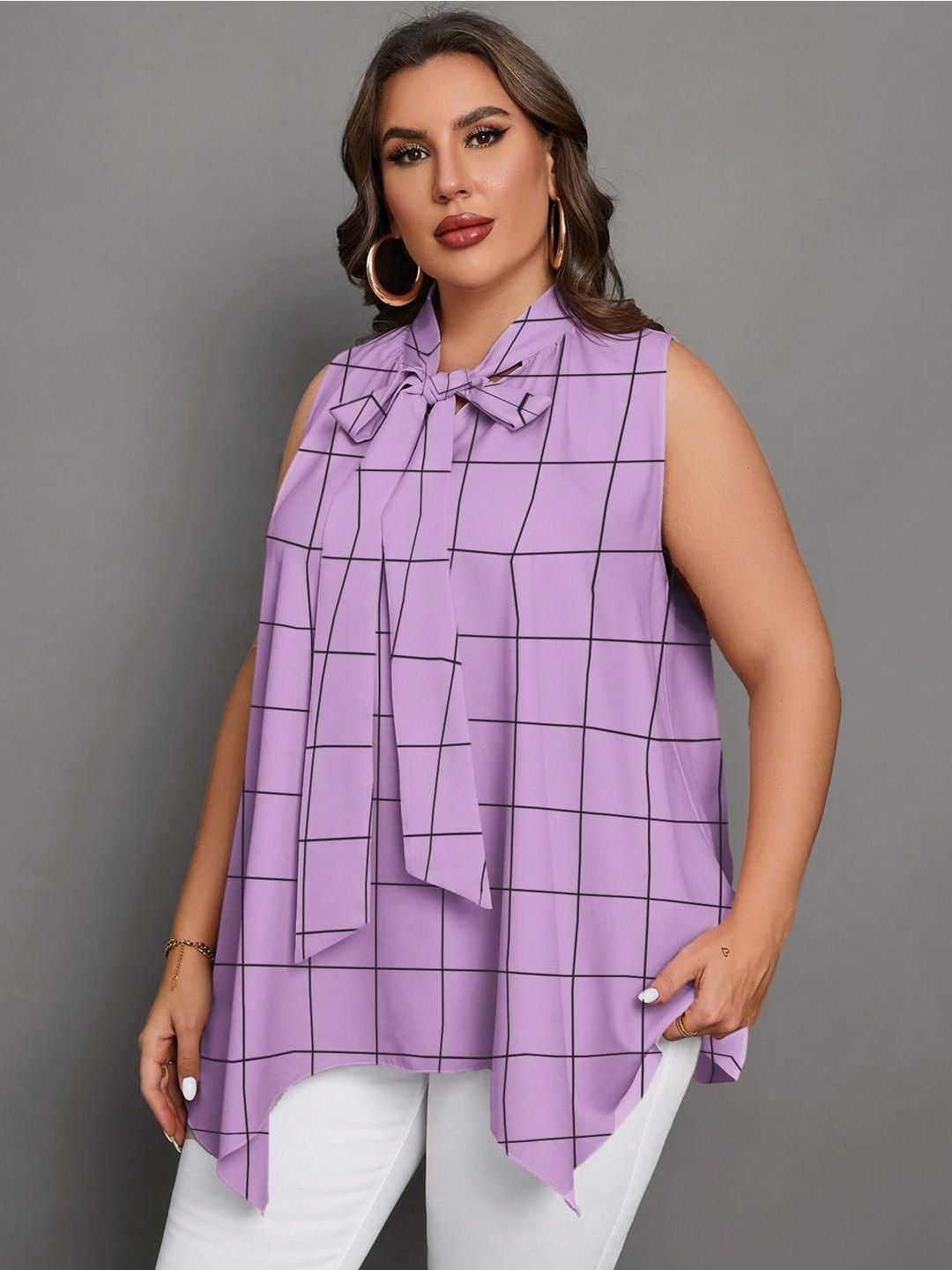 KOTTY Women Checked Tie-Up Neck Top