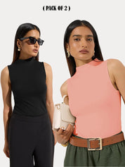 KOTTY Women Pack of 2 Peach Pink Ribbed Top