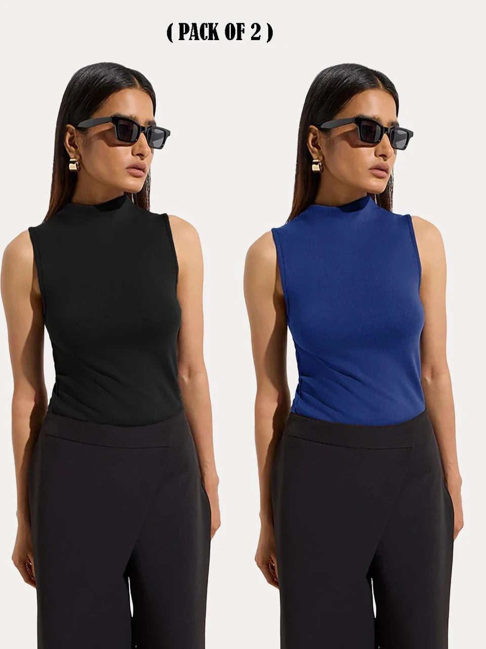 KOTTY Women Pack of 2 Royal Blue Ribbed Top
