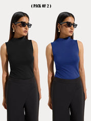 KOTTY Women Pack of 2 Royal Blue Ribbed Top