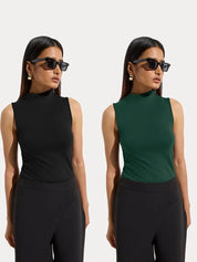 KOTTY Women Pack of 2 Bottle Green Ribbed Top