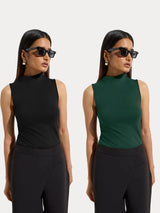 KOTTY Women Pack of 2 Bottle Green Ribbed Top