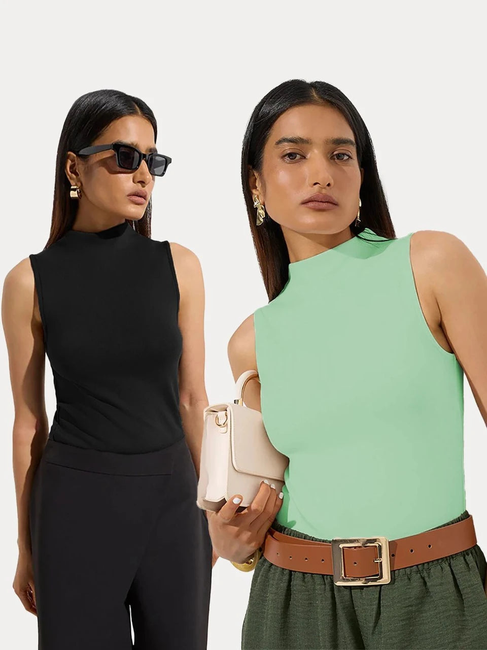 KOTTY Women Pack of 2 Light Green Ribbed Top
