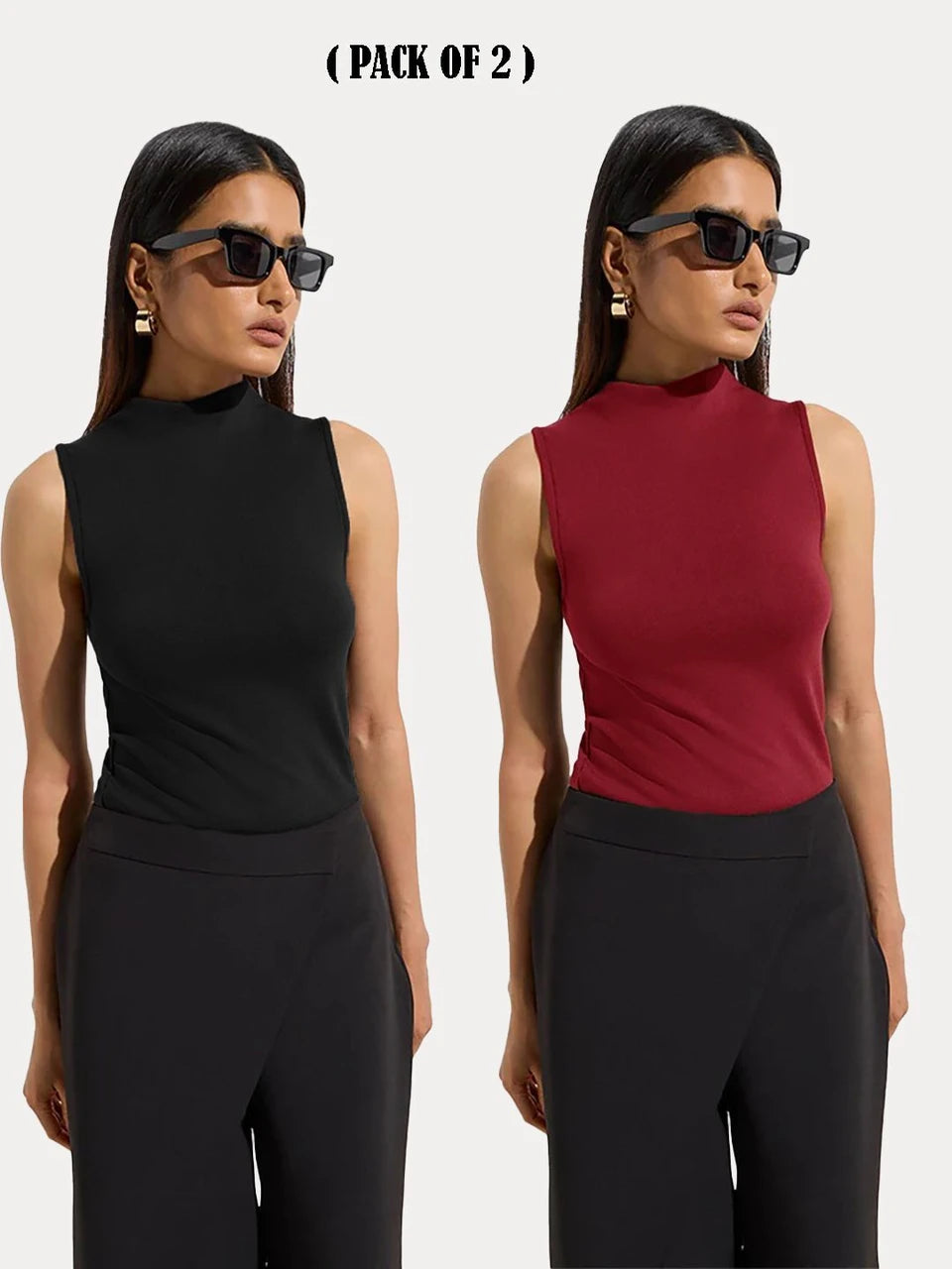KOTTY Women Pack of 2 Maroon Ribbed Top