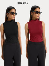 KOTTY Women Pack of 2 Maroon Ribbed Top