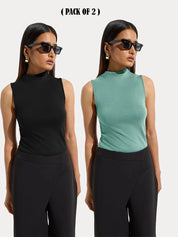 KOTTY Women Pack of 2 Mint Green Ribbed Top