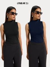 KOTTY Women Pack of 2 Navy Blue Ribbed Top
