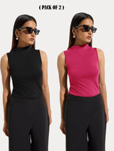 KOTTY Women Pack of 2 Rani Pink Ribbed Top