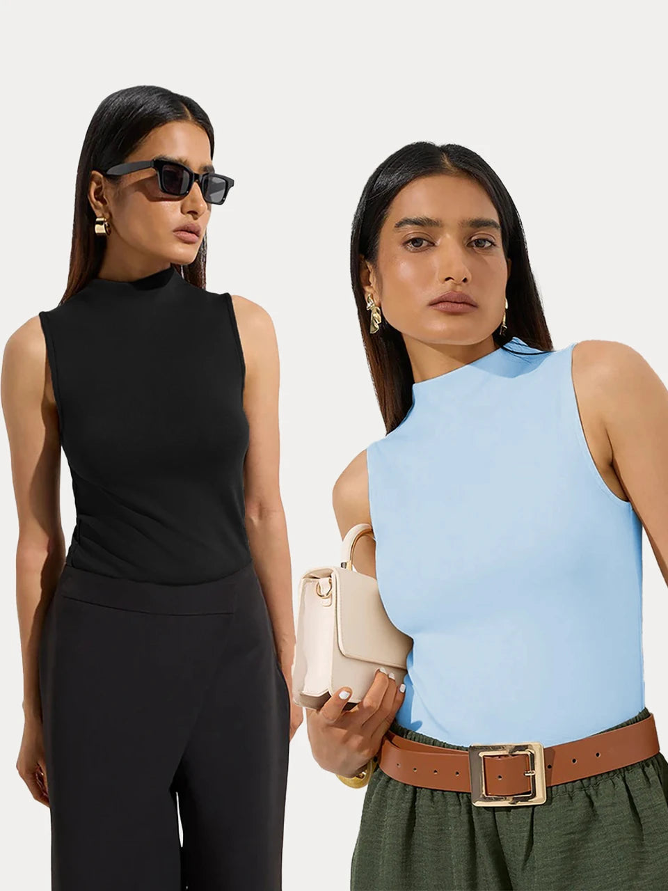 KOTTY Women Pack of 2 Sky Blue Ribbed Top