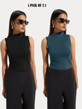 KOTTY Women Pack of 2 Teal Green Ribbed Top