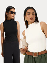 KOTTY Women Pack of 2 White Ribbed Top