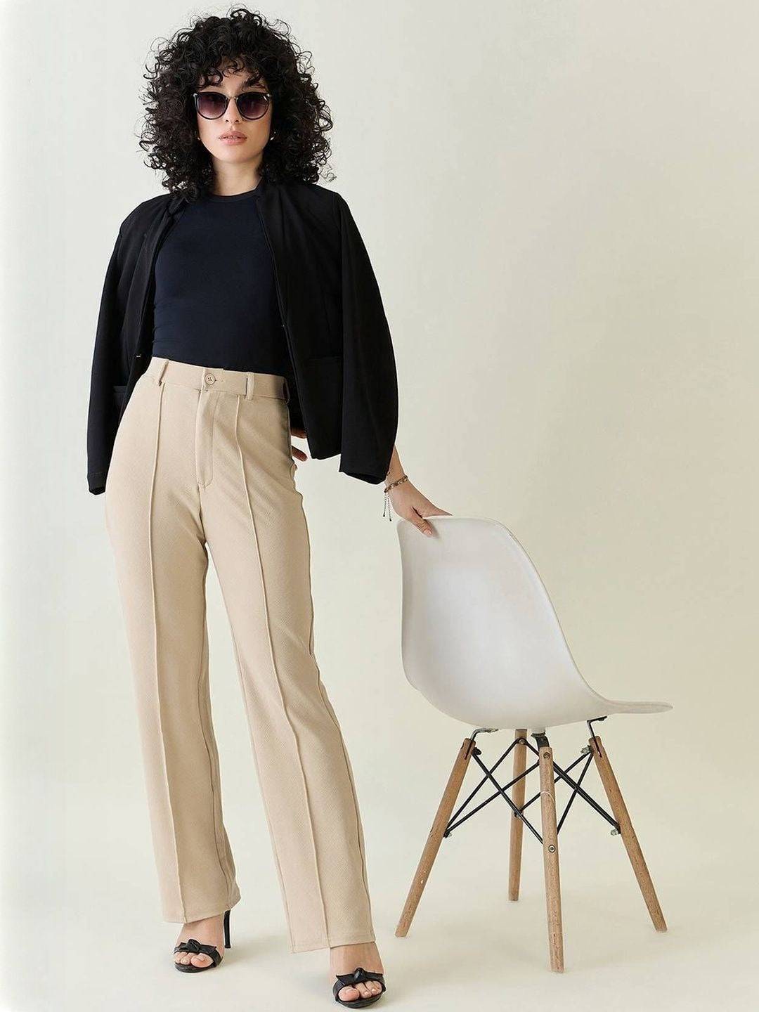 High Waist Pleated Trousers with Fitted Top - 2 Piece Coordinate Sets