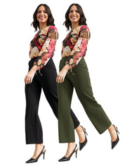High-Waisted Olive Green Wide-Leg Cropped Trousers