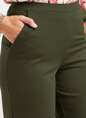 High-Waisted Olive Green Wide-Leg Cropped Trousers