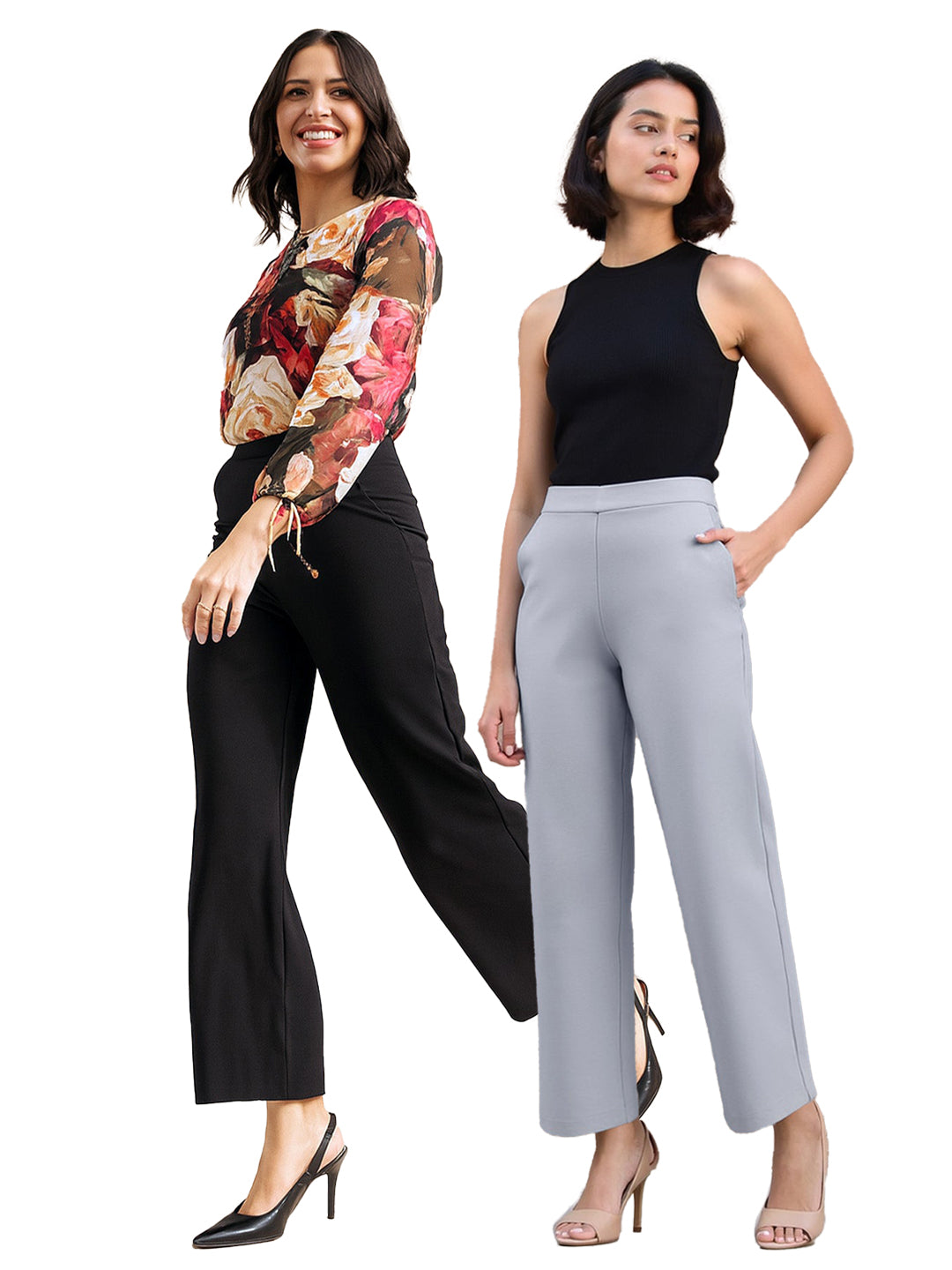 High-Waisted Olive Green Wide-Leg Cropped Trousers