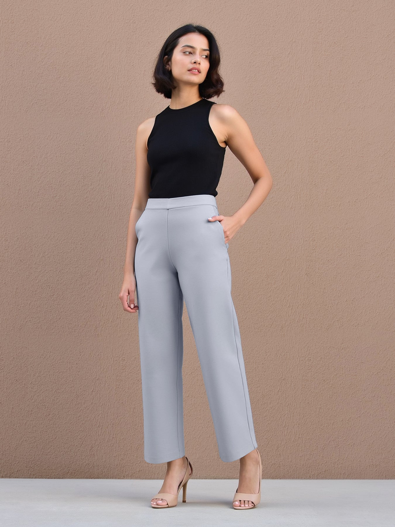 High-Waisted Olive Green Wide-Leg Cropped Trousers